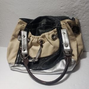 B. MAKOWSKY Leather Hobo Shoulder Bag (Cream, Black & Silver)